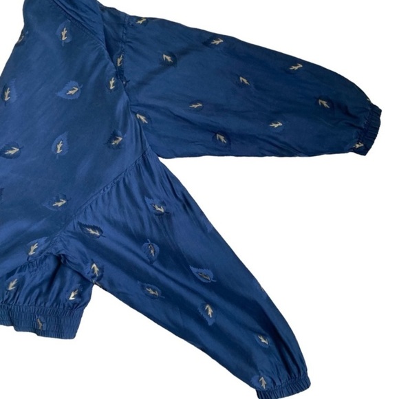 Vintage 90s Silk Bomber Windbreaker Jacket Navy Gold Leaf Print Gorpcore Sz M - Picture 16 of 16